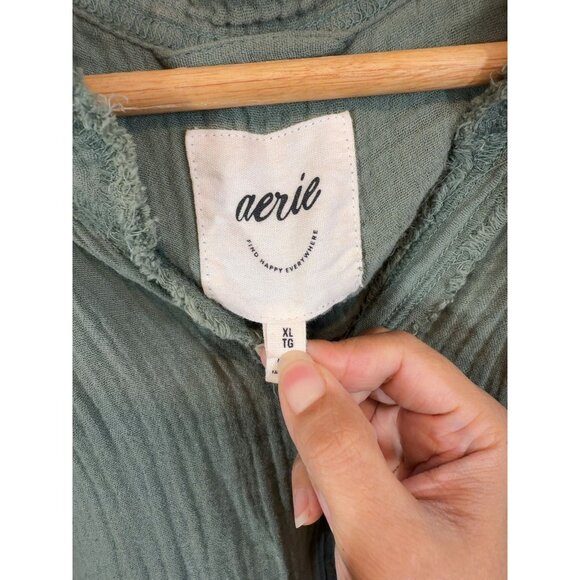 Aerie Women's Sage Green 100% Cotton Gauze Tunic Shirt XL Minimalist - Picture 2 of 8